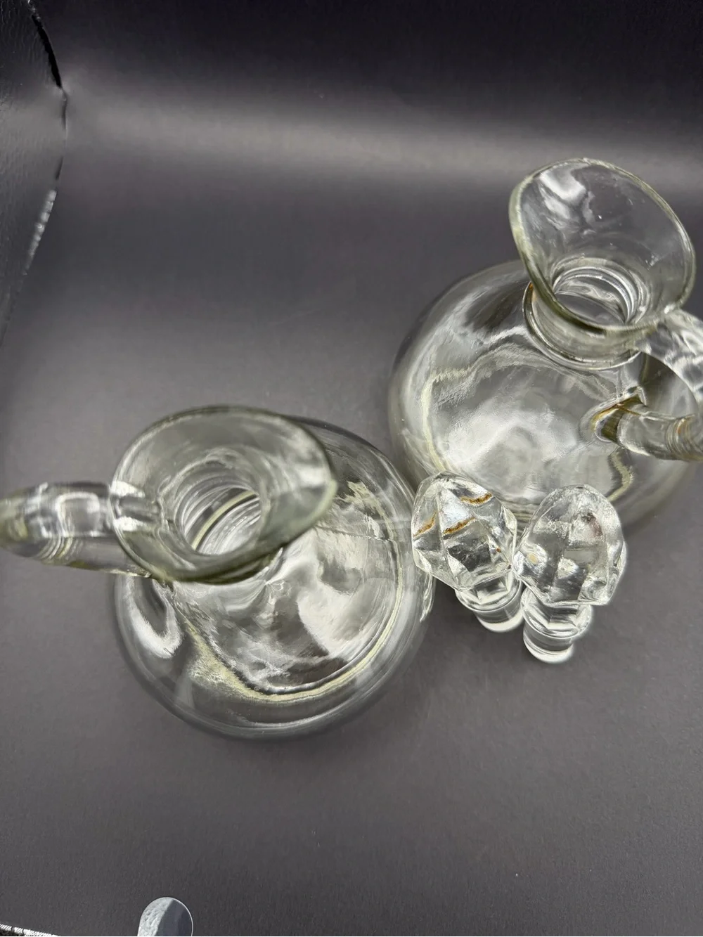 Vintage Anchor Hocking • Clear Glass • Oil & Vinegar Cruet Set of 2